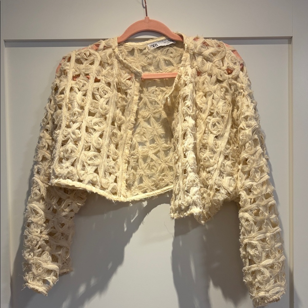 Zara Cream Textured Women's Cardigan